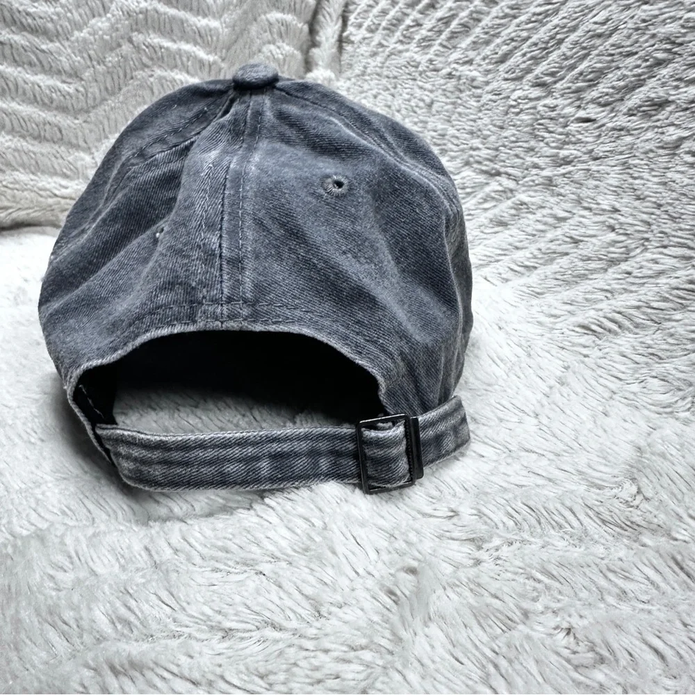 Womens' Gray #15 Cotton Distressed Adjustable Buckle  Ball Cap